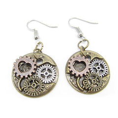 Round Steampunk Gears Earrings - Frontier Punk