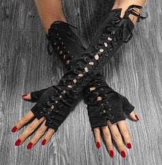 Long Sexy Lace-Up Fingerless Gloves - Frontier Punk