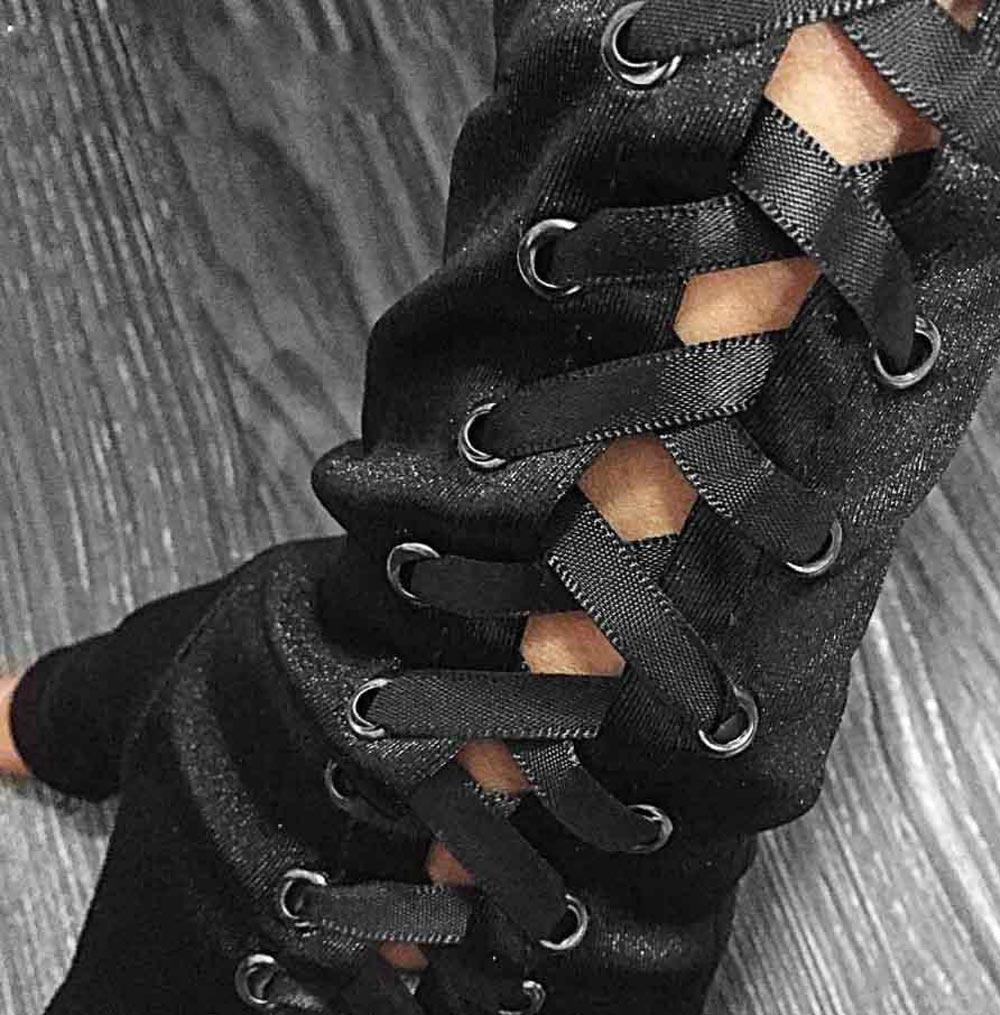 Long Sexy Lace-Up Fingerless Gloves - Frontier Punk