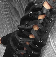 Long Sexy Lace-Up Fingerless Gloves - Frontier Punk