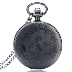 Gothic Black Steampunk Pocket Watch on Chain - Frontier Punk