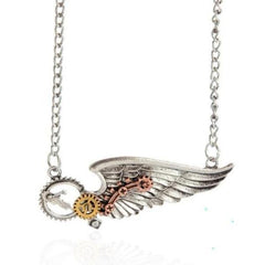 Steampunk Gears Wing Pendant Necklace - Frontier Punk