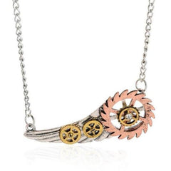 Steampunk Jigsaw Gear Wing Pendant Necklace - Frontier Punk