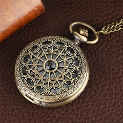 Hollow Spiderweb Steampunk Pocket Watch on Chain - Frontier Punk