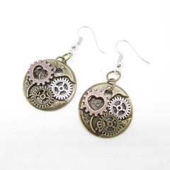 Round Steampunk Gears Earrings - Frontier Punk