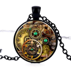 Retro Gears in Crystal Glass Pendant Necklace - Frontier Punk