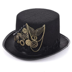 Steampunk Gears Lace Wing Chain Wool Hat - Frontier Punk