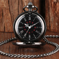 Gothic Black Steampunk Pocket Watch on Chain - Frontier Punk