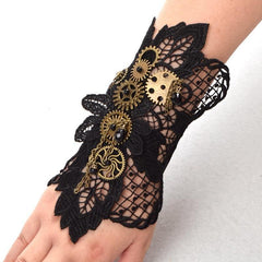 Victorian Steampunk Gear Black Wrist Cuff - Frontier Punk