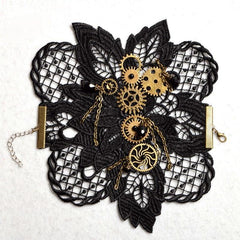 Victorian Steampunk Gear Black Wrist Cuff - Frontier Punk
