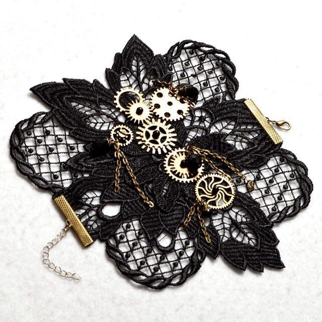 Victorian Steampunk Gear Black Wrist Cuff - Frontier Punk
