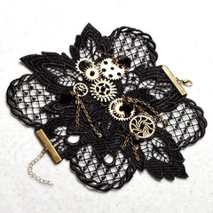 Victorian Steampunk Gear Black Wrist Cuff - Frontier Punk