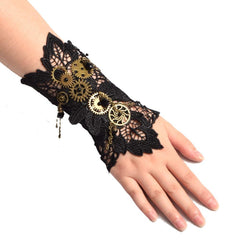 Victorian Steampunk Gear Black Wrist Cuff - Frontier Punk